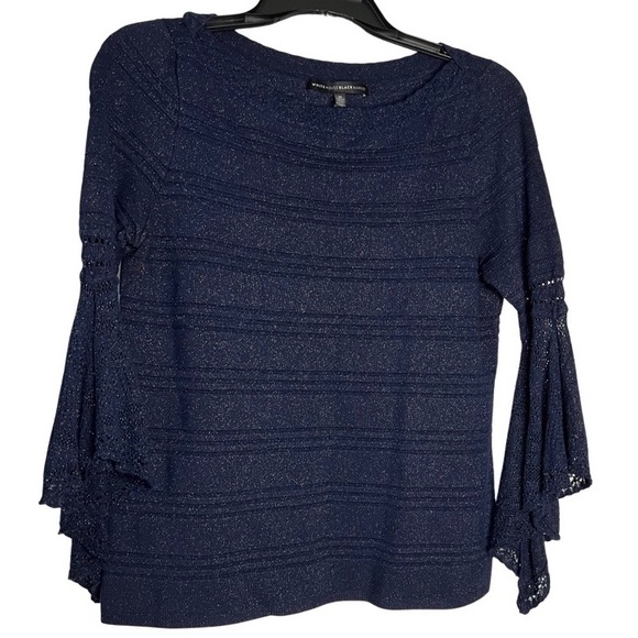 White House Black Market Tops - White House Black Market Pagoda Elbow Sleeve Navy with Gold Size Medium